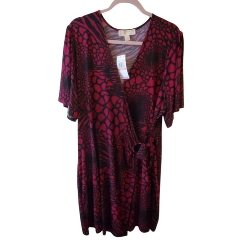 Michael Michael Kors Dark Ruby Mixed Animal Print Faux Wrap Dress 2X WF08F2LF7X